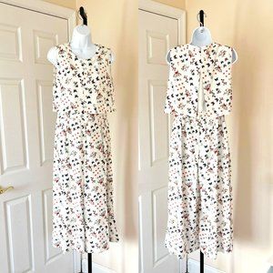 Brand New High-waisted straight wide-leg jumpsuit, white, Butterfly Pattern Sz M